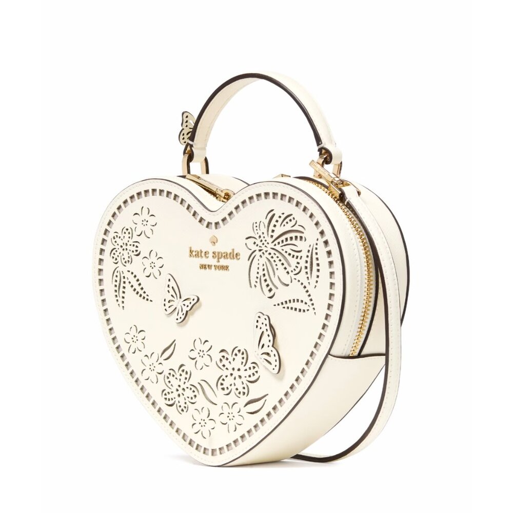 New Kate Spade Love Shack Perforated Heart Crossbody 3D Butterfly Meringue